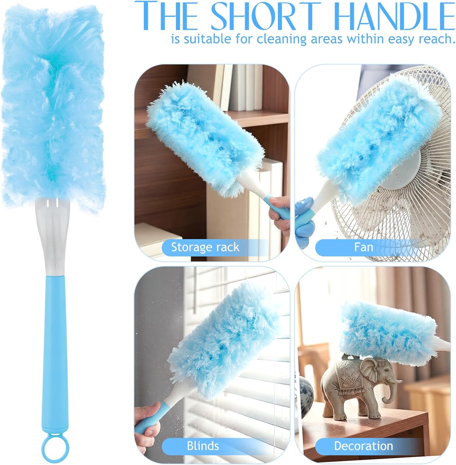 50 PCS Heavy Duty Duster Refills with Retractable Handle and Short Handle, Disposable Surface Duster Kit for Cleaning Dusting Furniture Blind Ceiling Fan (Blue)