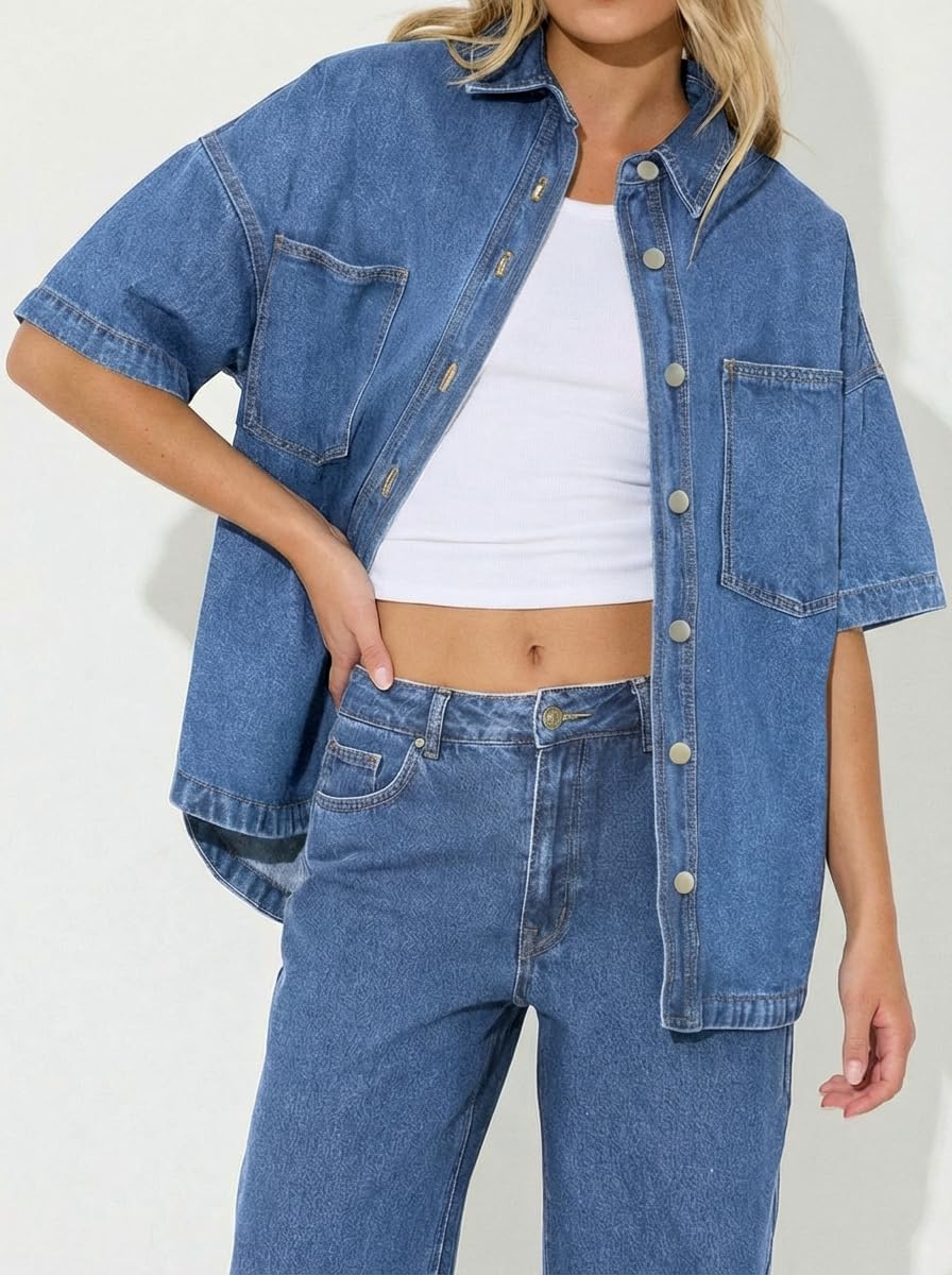 EMMIOL Women Denim Shirts Oversized Long Sleeve Button Down Blouse Distresse Jean Jacket Fall Outfits 2026 - Image 5