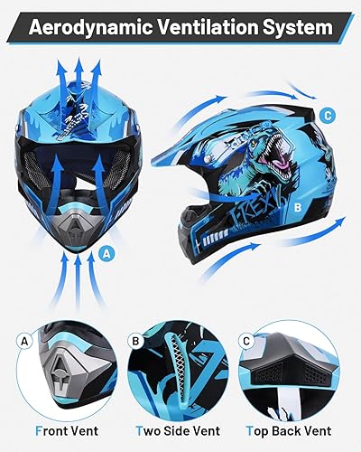Miniatura 7 de DOT - Casco de motocross juvenil con gafas y guantes para niños de 5 a 14 años, casco ATV para niños y niñas, motocross, BMX MX UTV, todoterreno,