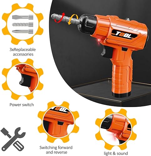 Miniatura 2 de Banco de trabajo de herramientas para niños de 3, 4, 5 y más años, con taladro eléctrico realista, juego de herramientas para niños de 2 a 4 años,