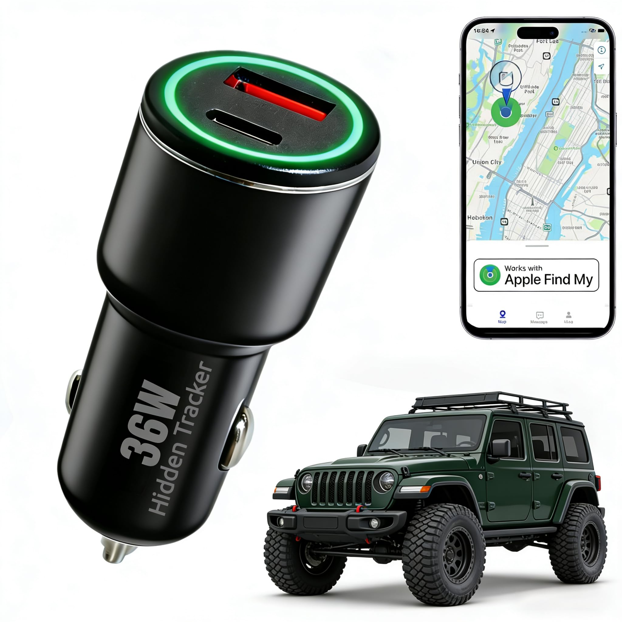 Photo 1 of Hidden GPS Tracker for Vehicles Disguised as Charger, No Subscription/Monthly/SIM/Battery Swaps, 2 Port Fast Charging with Built-in Rechargeable Battery, Compatible Apple Find My (3rd Gen GPS Tracker)