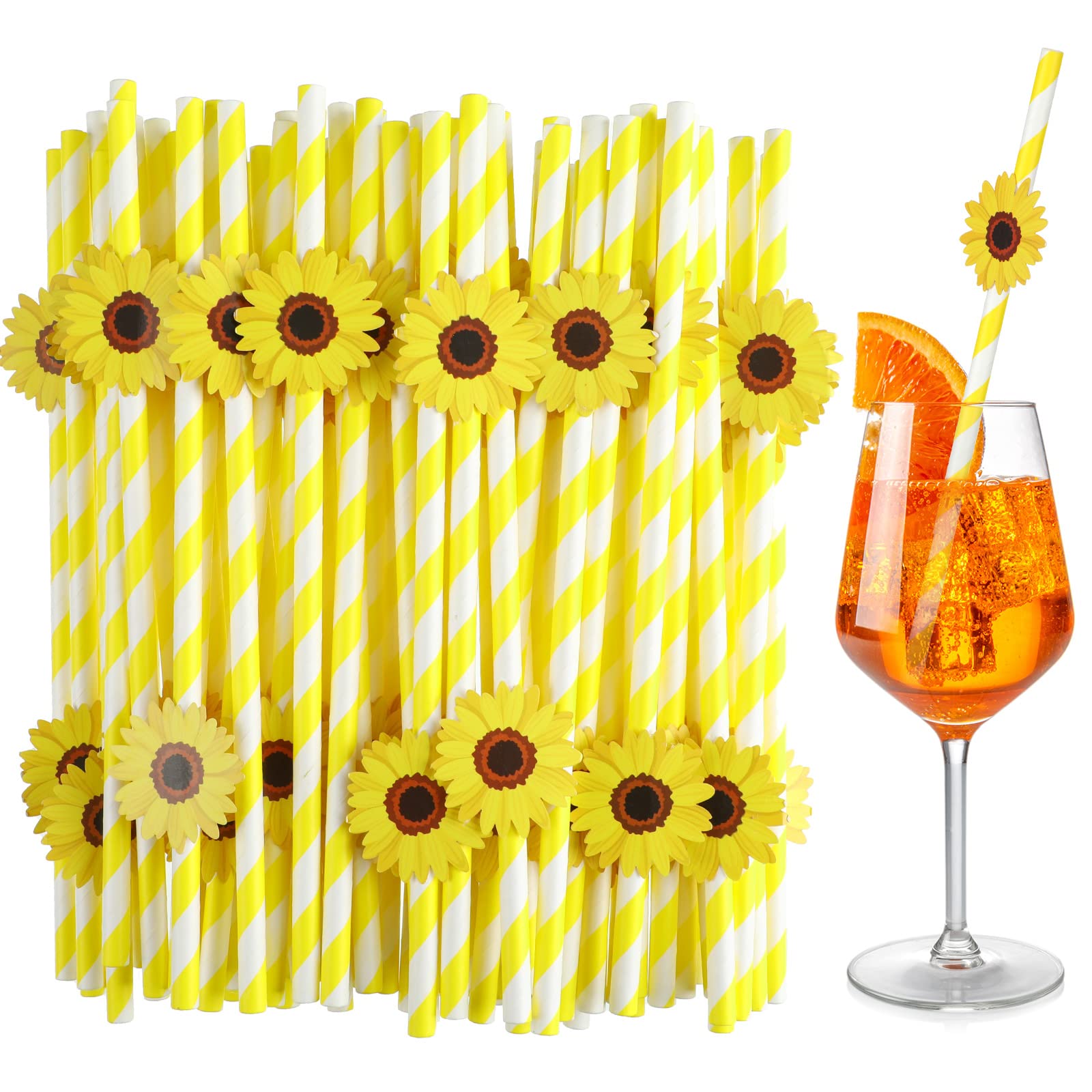 Pailles papier tournesol Gejoy lot de 100 à offrir pour repas de baptême
