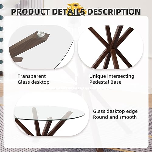 Miniatura 6 de Mesa de comedor de 34.6 pulgadas para 2-4, mesas de cocina y comedor de cristal, moderna mesa de comedor circular con mesa de vidrio templado y