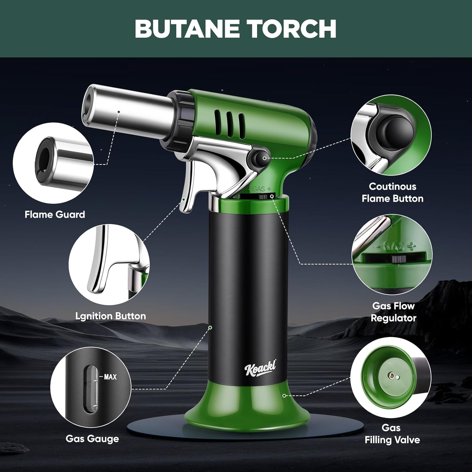 Refillable Butane Torch with Fuel Gauge & Safety Lock - Adjustable Flame - Perfect for Welding, Resin Art, & More - One-handed Operation (Butane Gas Not Included)