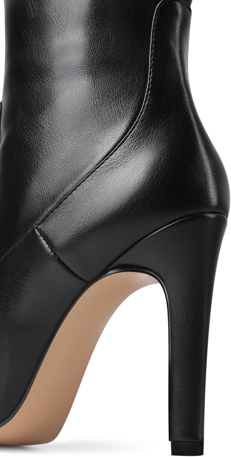 Women's Classic Pointed Toe Matte Leather Stitchcraft Slouchy Wide Calf Slip On Elegant Stiletto High High Knee High Boots Black Size 8 - Image 4
