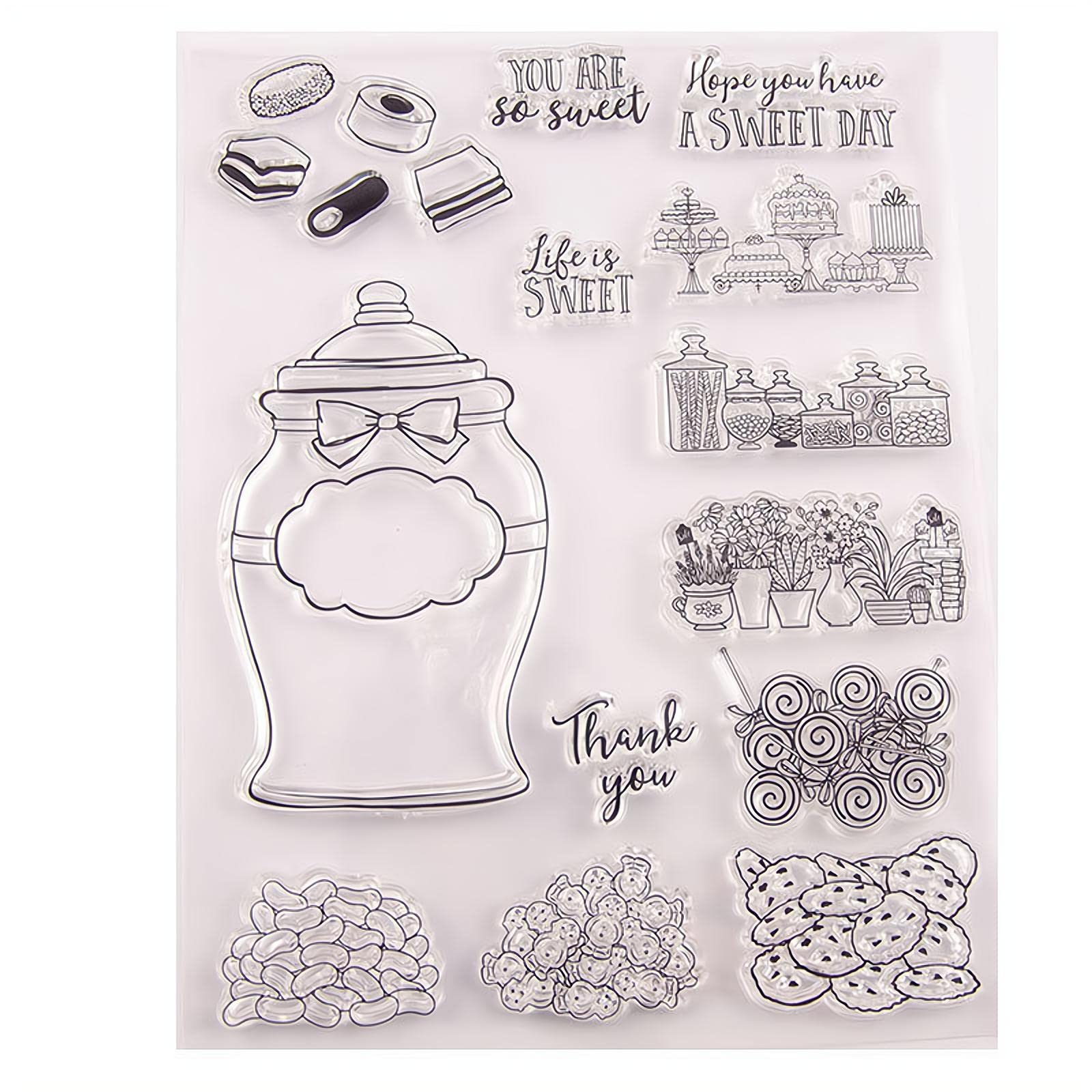 Qoiseys Sweets Jar Clear Stamps for Card Making, Rubber Stamps for DIY Scrapbooking Photo Album Embossing Paper Craft Decor