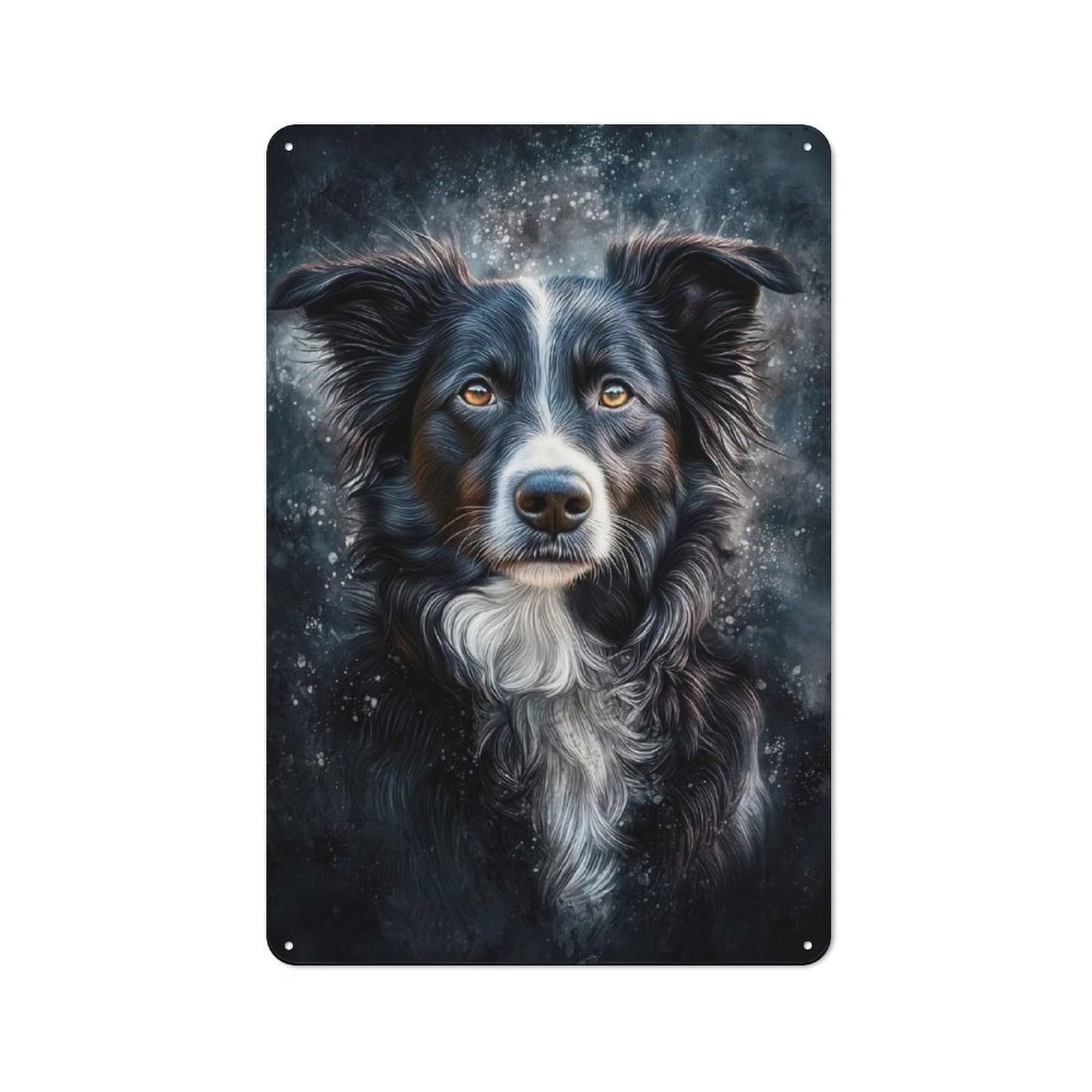 Vintage Tin Sign 30x20cm with Border Collie Portrait for Café Or Restaurant, Suited to Wall Displays in Cafés And Restaurants