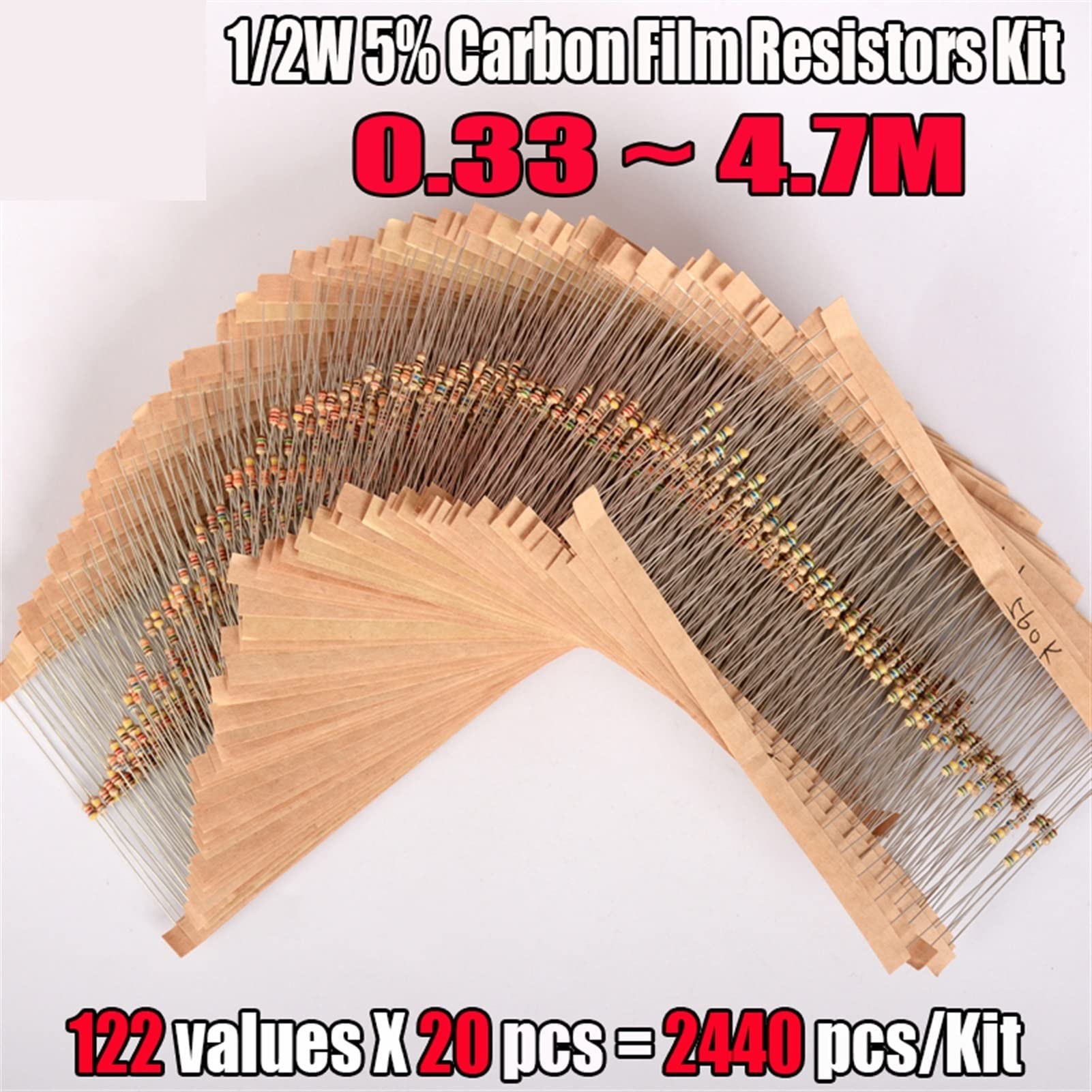 2440 Pz 122 Valori 0,33-4,7 M Ohm 1/2 W 5% Resistori a pellicola di carbonio Assortimento Kit Componenti elettronici Raddrizzatori