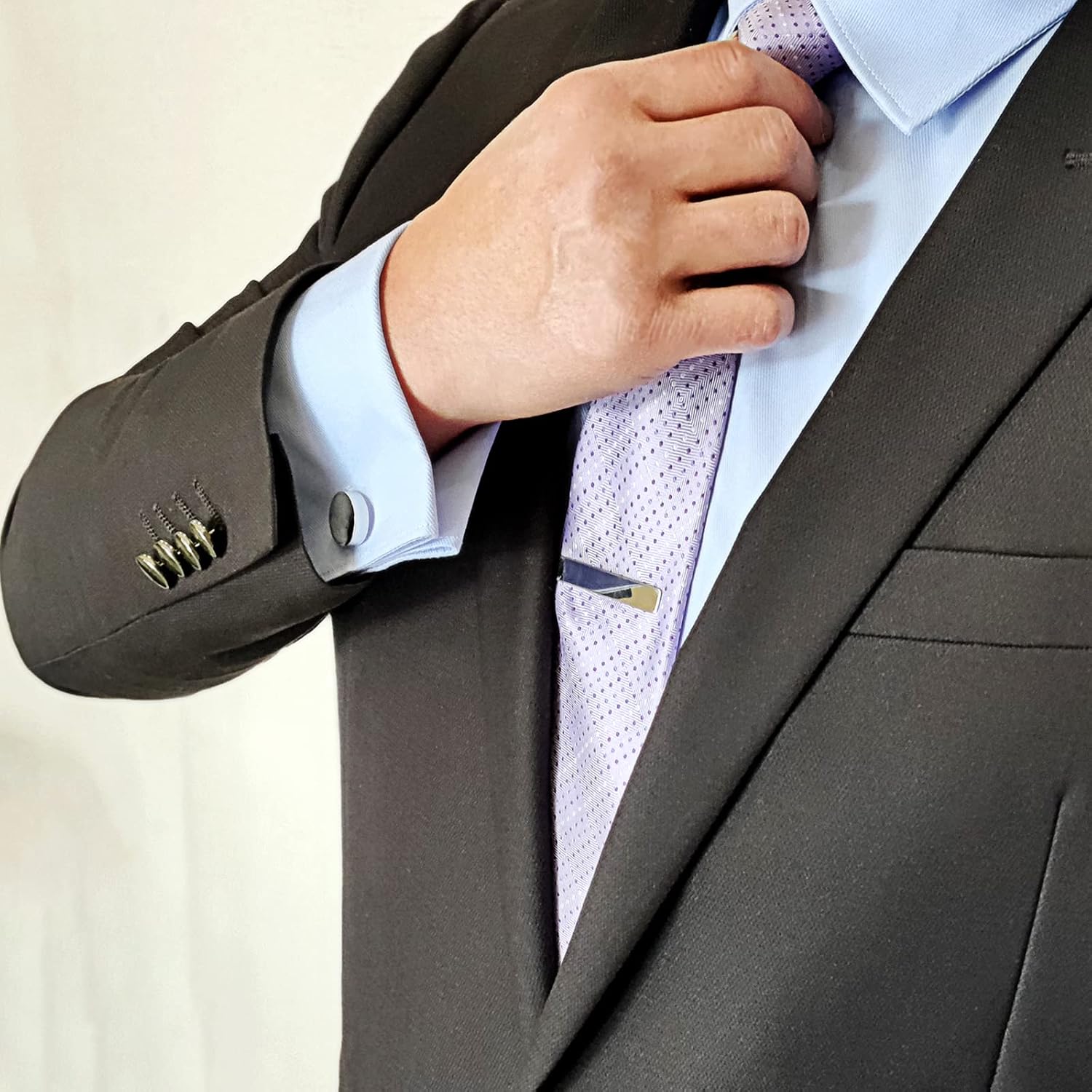 Classic Cufflinks for Men Silver Blank Cuff Links and Tie Clip Set