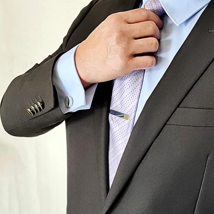 Mancornas Clásicas Plateadas para Hombre con Clip de Corbata miniatura 4