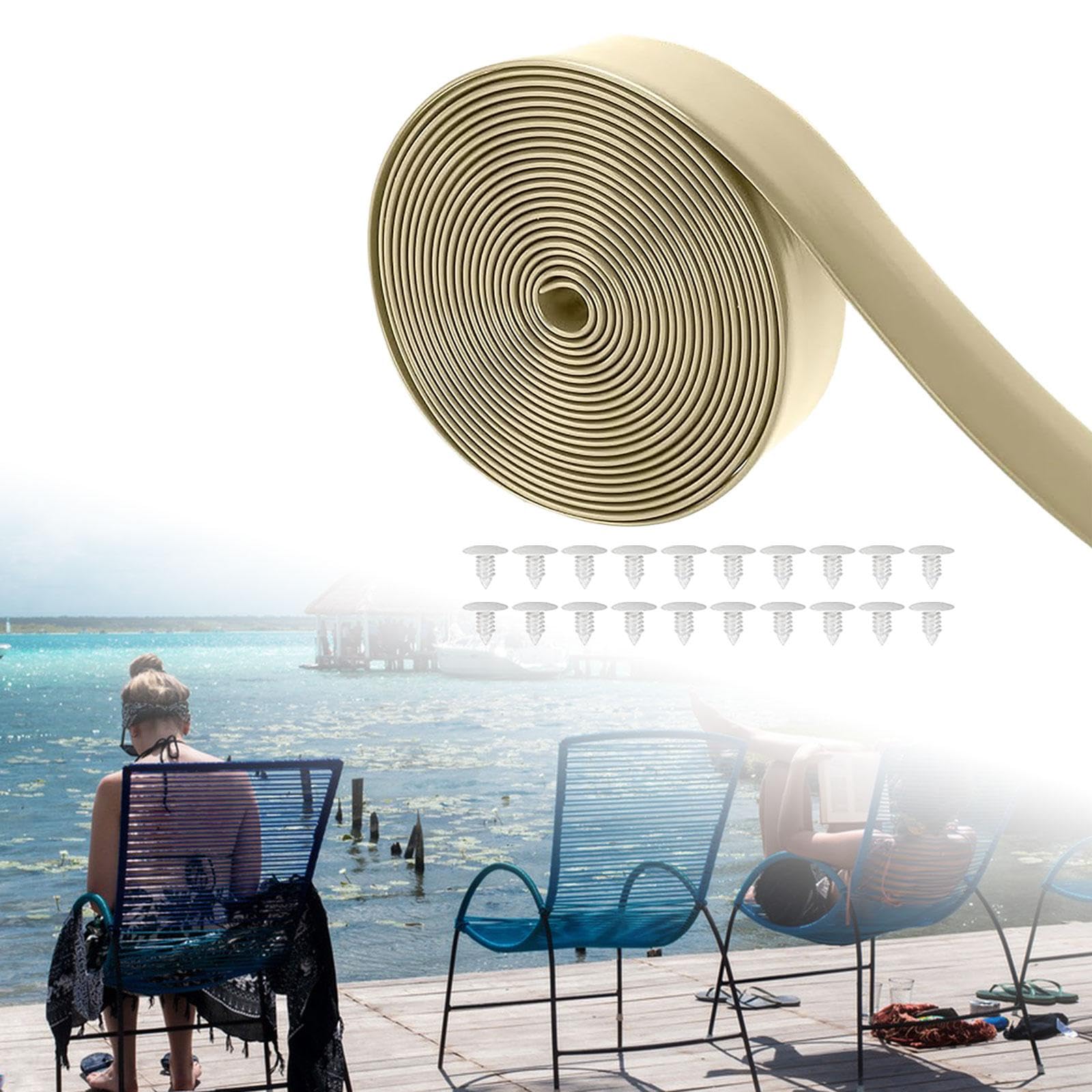 Cinta de vinilo para reparación de sillas de patio, 5 cm de ancho x 3 m de largo, correas de repuesto de PVC para muebles de césped con 10 remaches, resistente a los rayos UV