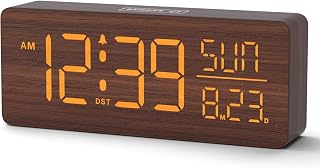 Peakeep Wooden Digital Alarm Clock Large Display, Textured Decoration