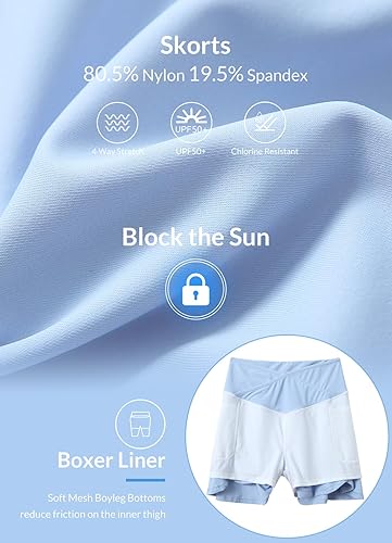 Miniatura 4 de BALEAF Falda de natación para mujer, de cintura alta, plisada, con forro tipo bóxer con bolsillos