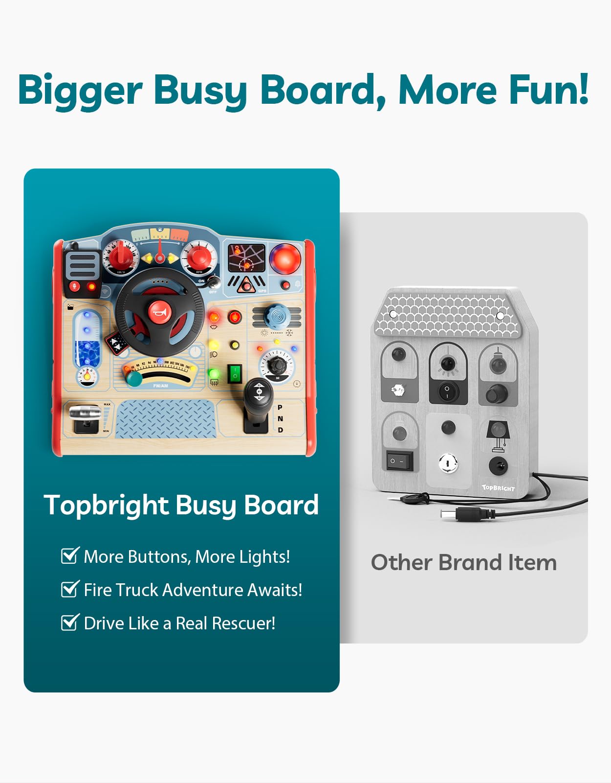 TOP Bright Montessori Busy Board con luce LED, giocattoli sensoriali con suoni e interruttori, tavola di attività per bambini dai 3 ai 5 anni, giocattolo per guida in auto per bambini di 3 anni