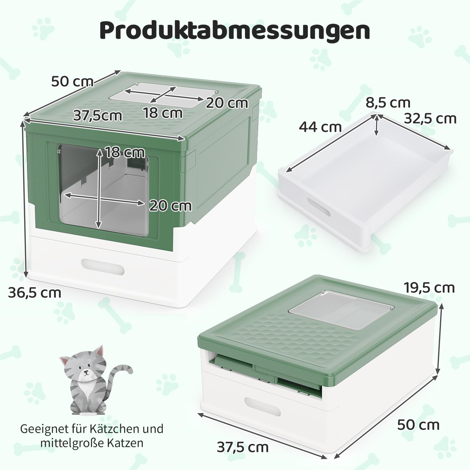 GYMAX Katzenklo, großes Katzentoilette mit Schublade, Einstieg Vorne & Oben, Katzenstreuschale mit rutschfesten Füßen, Reinigen & Geruchskontrolle, 50 x 38 x 37 cm (Grün)