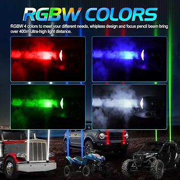 Whipless LED Whip Lights for Side by Side, Niwaker RGBW Whip Light Kits with RF Remote & Switch RGB Chasing Lights Antenna LED Whips for UTV ATV SXS Dune Buggy Polaris RZR Can Am Kawasaki Honda
