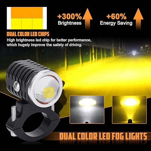 Miniatura 4 de 2 luces antiniebla para motocicleta, luz LED súper brillante de color blanco ámbar, con luz estroboscópica, 4 modos de 70 W, foco LED impermeable