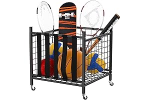 WALMANN Garage Sports Equipment Organizer, Ball Storage Rack Indoor/Outdoor Rolling Ball Cart...