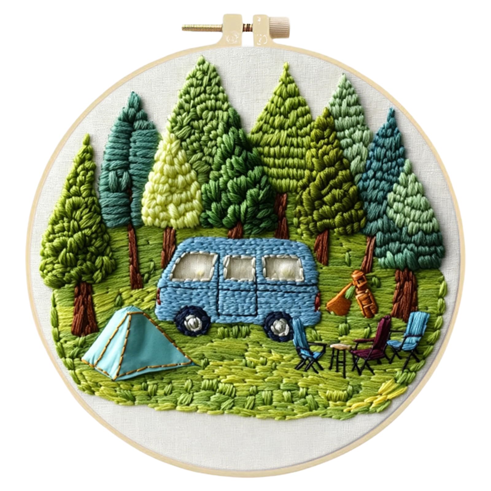 Embroidery Kits for Adult Beginners, DIY Camping Stamped Embroidery