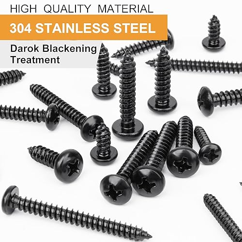 Miniatura 4 de VIGRUE Juego de 410 tornillos de madera de acero inoxidable negro #4#6#8#10 Phillips Tornillos de chapa metálica de cabeza plana Tornillos de madera