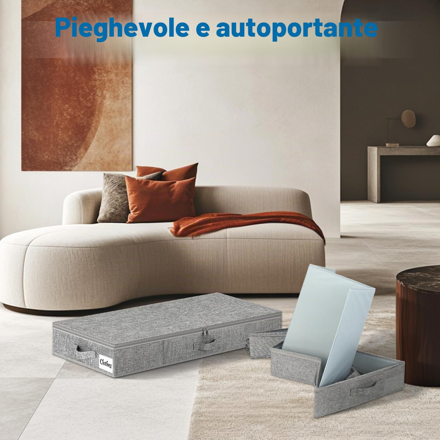 Scatola portaoggetti sotto il letto con coperchio, confezione da 4 pezzi, 12 cm, sottile, a basso profilo, organizer per vestiti, per casa, coperte e giocattoli, sotto il divano e la culla, organizer