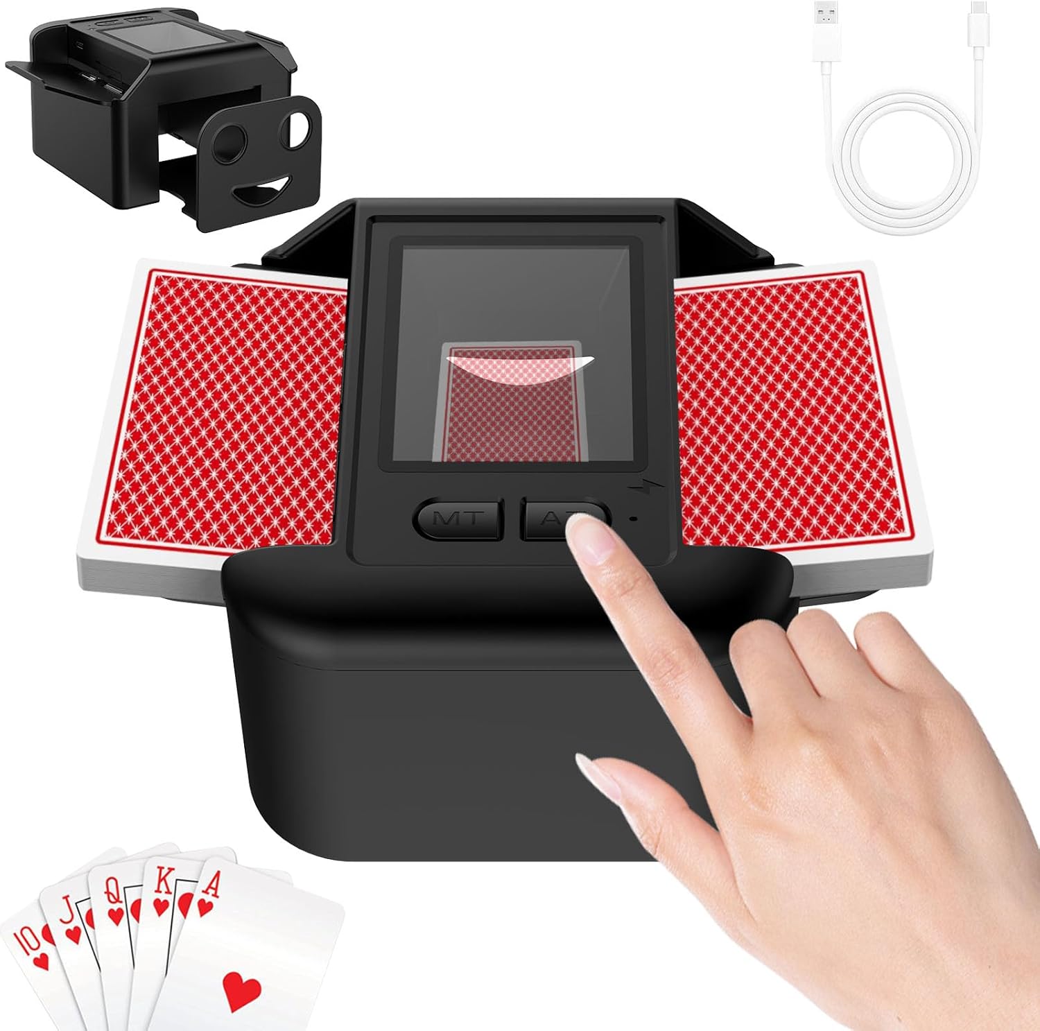 M3 Automatic Card Shuffler 1-2 Deck for UNO, Skip-Bo, Skyjo, Blackjack, Auto & Manual Card Shuffler Machine, Quiet Rechargeable USB-C Electric Shuffler
