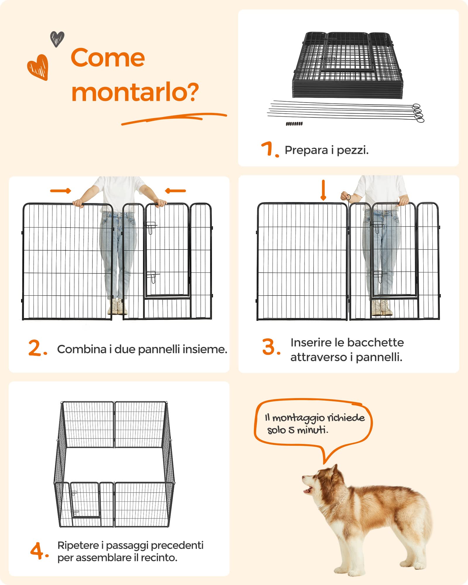 Feandrea Recinto per Animali Box per Cani, 8 Pannelli 77 x 100 cm, Nero PPK81H