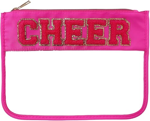 Bolsa Transparente de Maquillaje con Letras de Chenilla con Purpurina, Parche de Letras Universitarias con Cremallera, Neceser de Viaje para Playa,