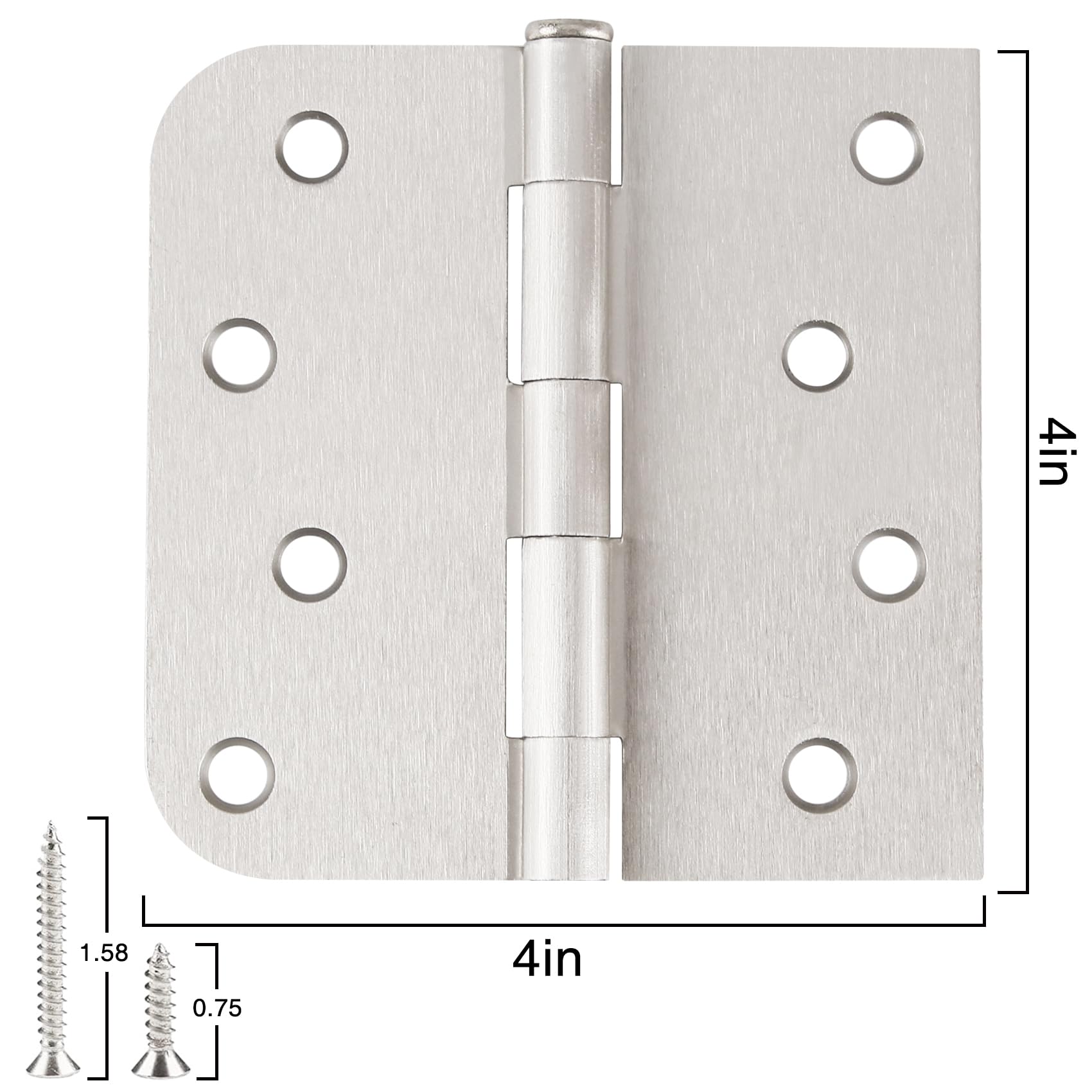 Paquete de 12 bisagras de puerta negras de 4 pulgadas, bisagras interiores de níquel satinado, bisagras de puerta cuadradas redondeadas de 4 pulgadas de radio de 5/8 pulgadas para puertas, bisagras