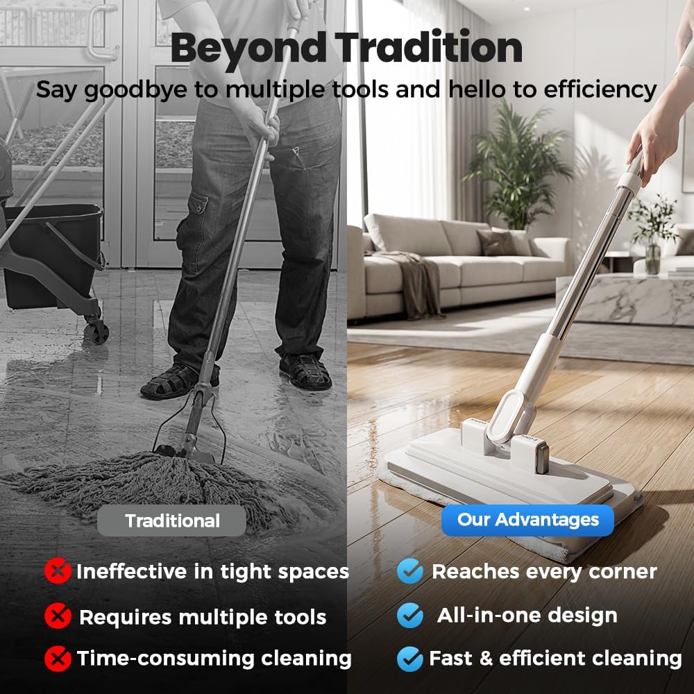 2026 New Disposable Dust Mini Mop with 10 Reusable Cloths, 53'' Disposable Dust Mop Convenient Cloth Changing Mini Mop, Handle Wet and Dry Flat Mopping for Multi Surface Floor Cleaning (43’‘+5Cloths)