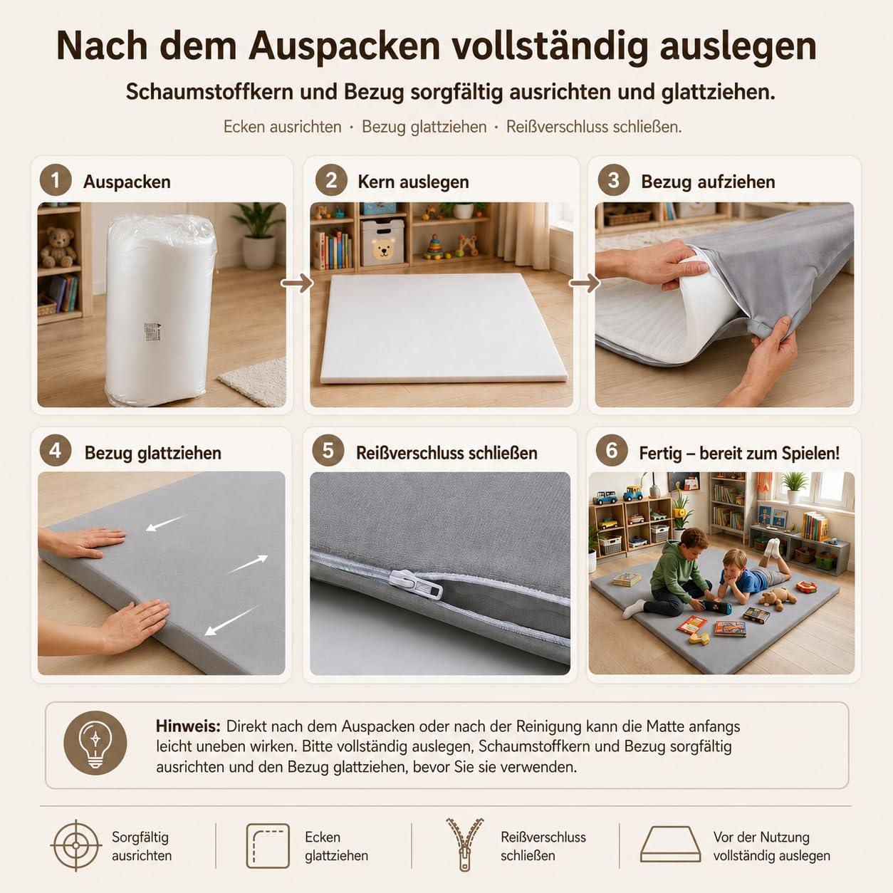jxgzyy Tappetino per gattonare per bambini, double face, 150 x 150 x 3 cm, in pelle PU impermeabile e morbido peluche corto, con spesso nucleo in memory foam, grigio
