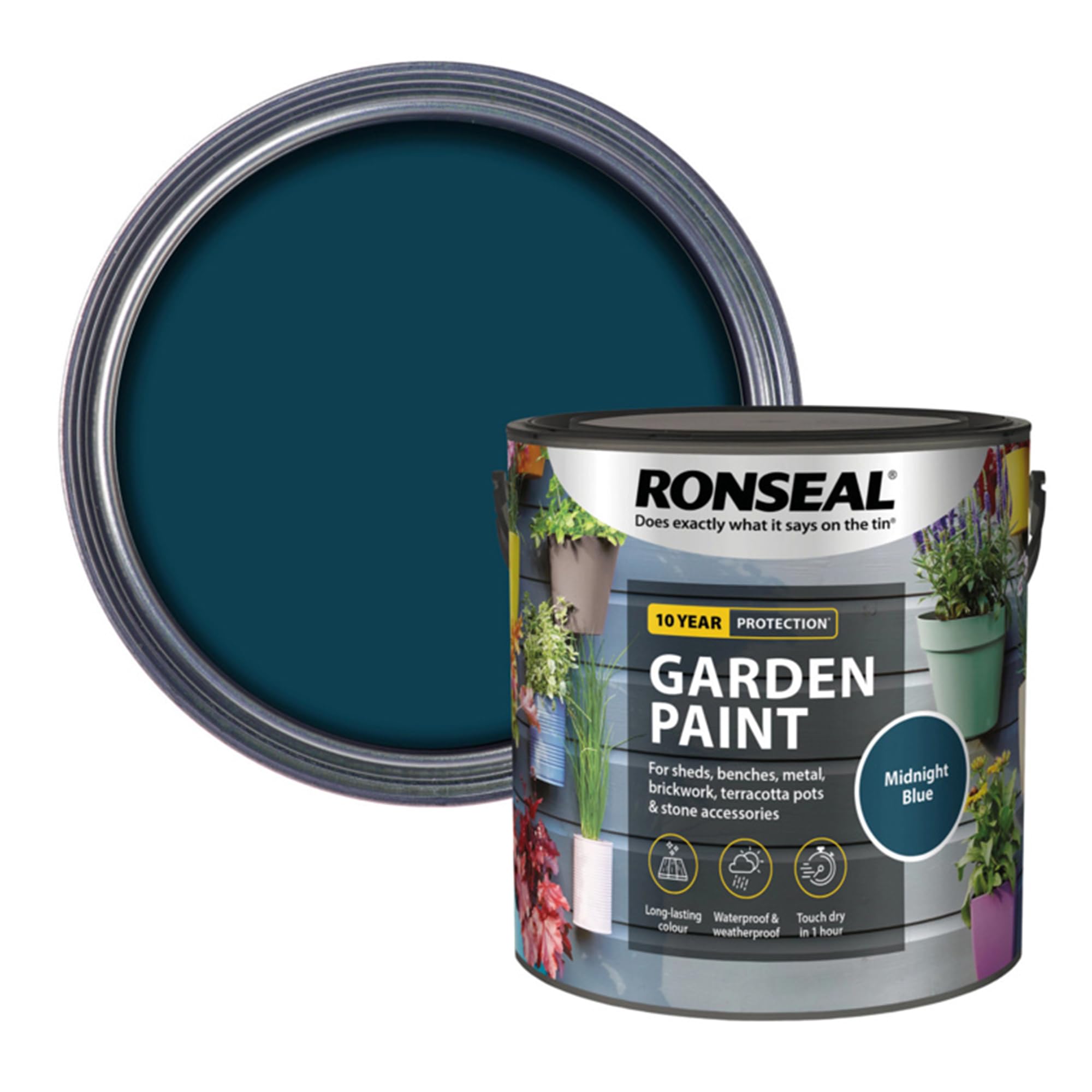 AOC24 Garden Fence Paint 2.5l – Multi-Surface Exterior Paint for Wood, Brick, Metal, Stone & Terracotta – Waterproof, Resists Fading, Matt Finish for Sheds, Fences, Garden Furniture Midnight Blue