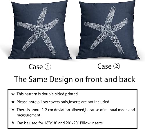 Miniatura 6 de Juego de 2 fundas de almohada con diseño de estrella de mar azul marino de 18 x 18 pulgadas, decoración del hogar para dormitorio, sala de estar,