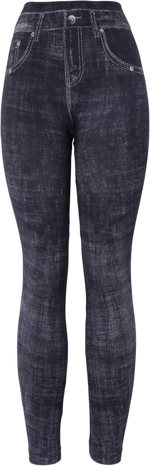 KMystic Women's High Waist Denim Print Jean Look Leggings