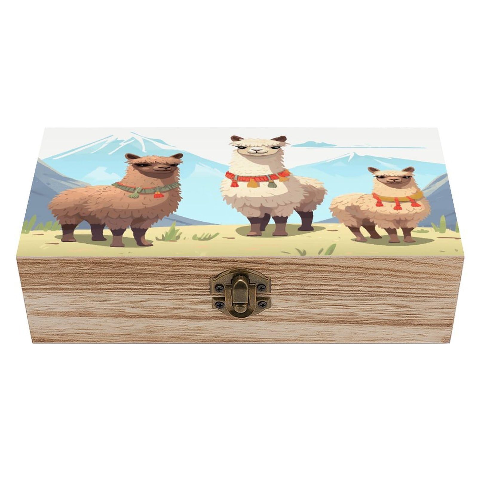 asbwuo Llama And Alpaca Wood Keepsake Box Wooden Box with Hinged Lid