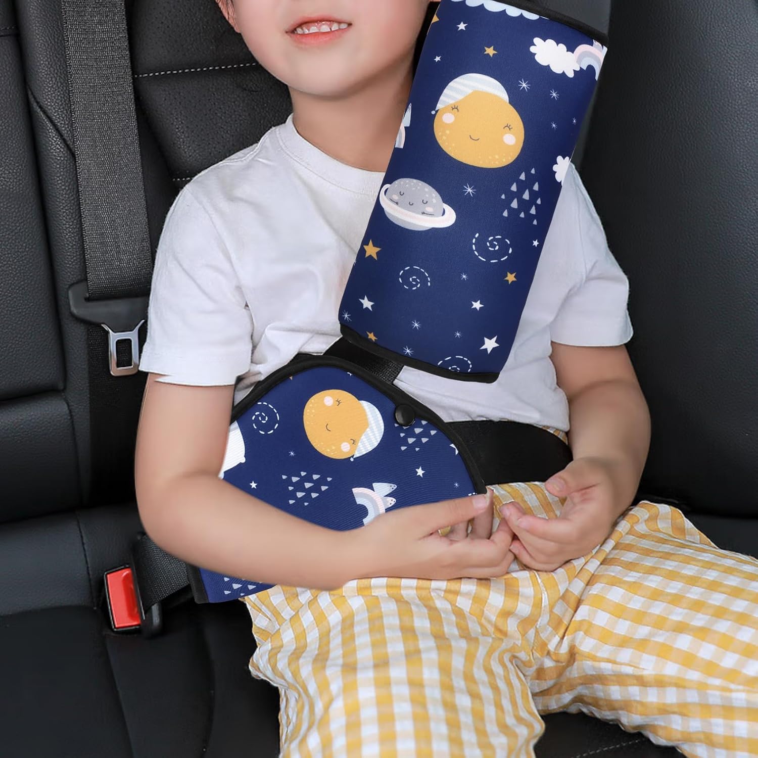 Ajustador de cinturón de seguridad y cojín de cinturón de seguridad para niños, ajustador de cinturón de seguridad y almohada, funda de cinturón de
