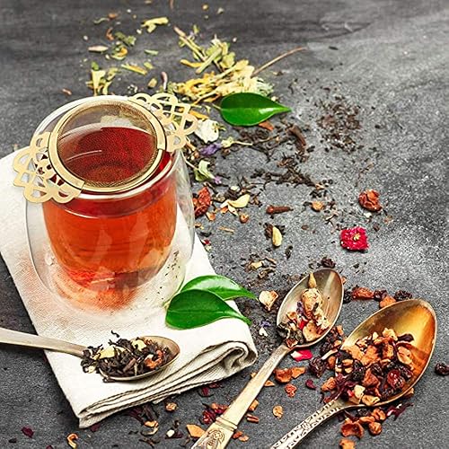 Miniatura 4 de 3 coladores de té Gold Empress con cuencos de goteo, infusor de té de malla de acero inoxidable, filtro de té de hojas sueltas con elegantes asas de