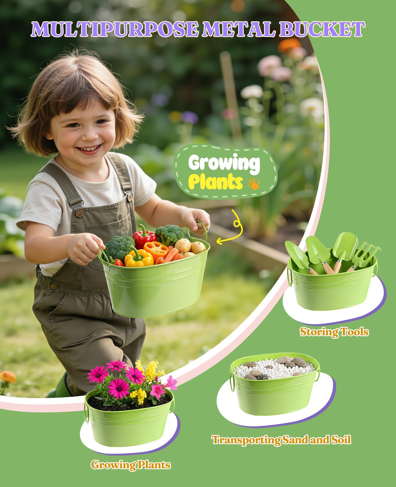Ultimate Kinder-Gartenset, kindersicheres und Robustes Gartengeräte-Set für Spaß im Freien, Freude und Kreativität von Kindern zu wecken (Grün)