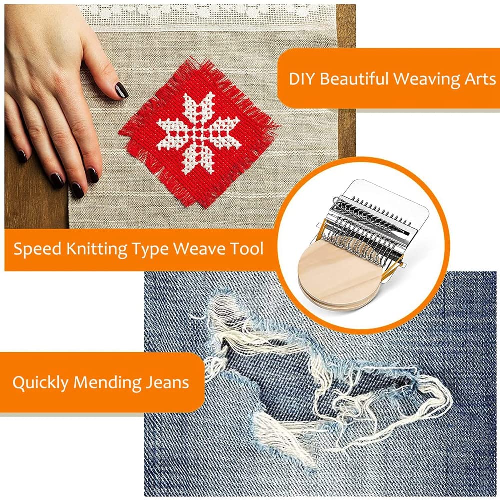 Eforcase Mini Darning Loom Machine Speedweave Darning Loom 10/12/14/28 Hooks,Convenient Small Weaving Loom Kit for Beginner,Quickly Repair Holes,Mending Jeans,DIY Beautiful Weaving Art on Clothes Sock