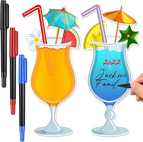 Konohan 2 piezas de imanes decorativos para puerta de crucero con 3 bolígrafos de pintura, bebidas de frutas, imanes de bebidas de piña