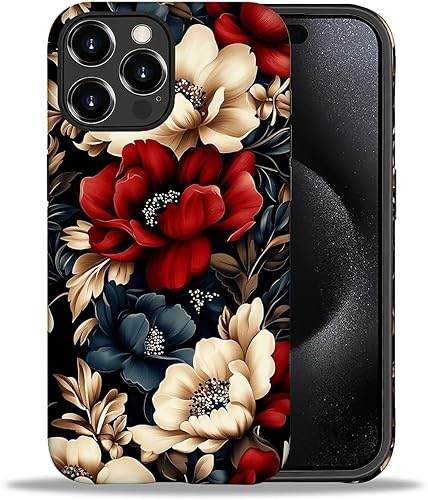 Miniatura 74 de Funda para iPhone 11, carcasa dura a prueba de golpes + silicona suave 2 en 1 híbrida, parachoques a prueba de caídas - Vidrio manchado con flores
