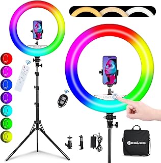 Yesker Ring Light with Tripod Stand and Phone Holder 18 Inch RGB Ringlight 25 RGB Modes Bi-Color Adjustable 2700â€“7000K LED Selfie Halo Light Kit for Live Stream Photography Zoom Makeup Youtobe Tiktok