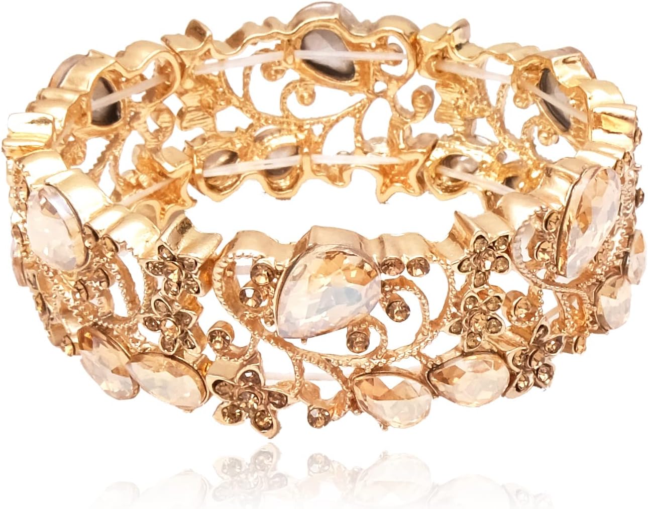 CSY Elegant Stretch Bangles Art Deco Statement Cuff Bangle Elastic Wide Bracelet Wedding Party Prom Jewelry for Women