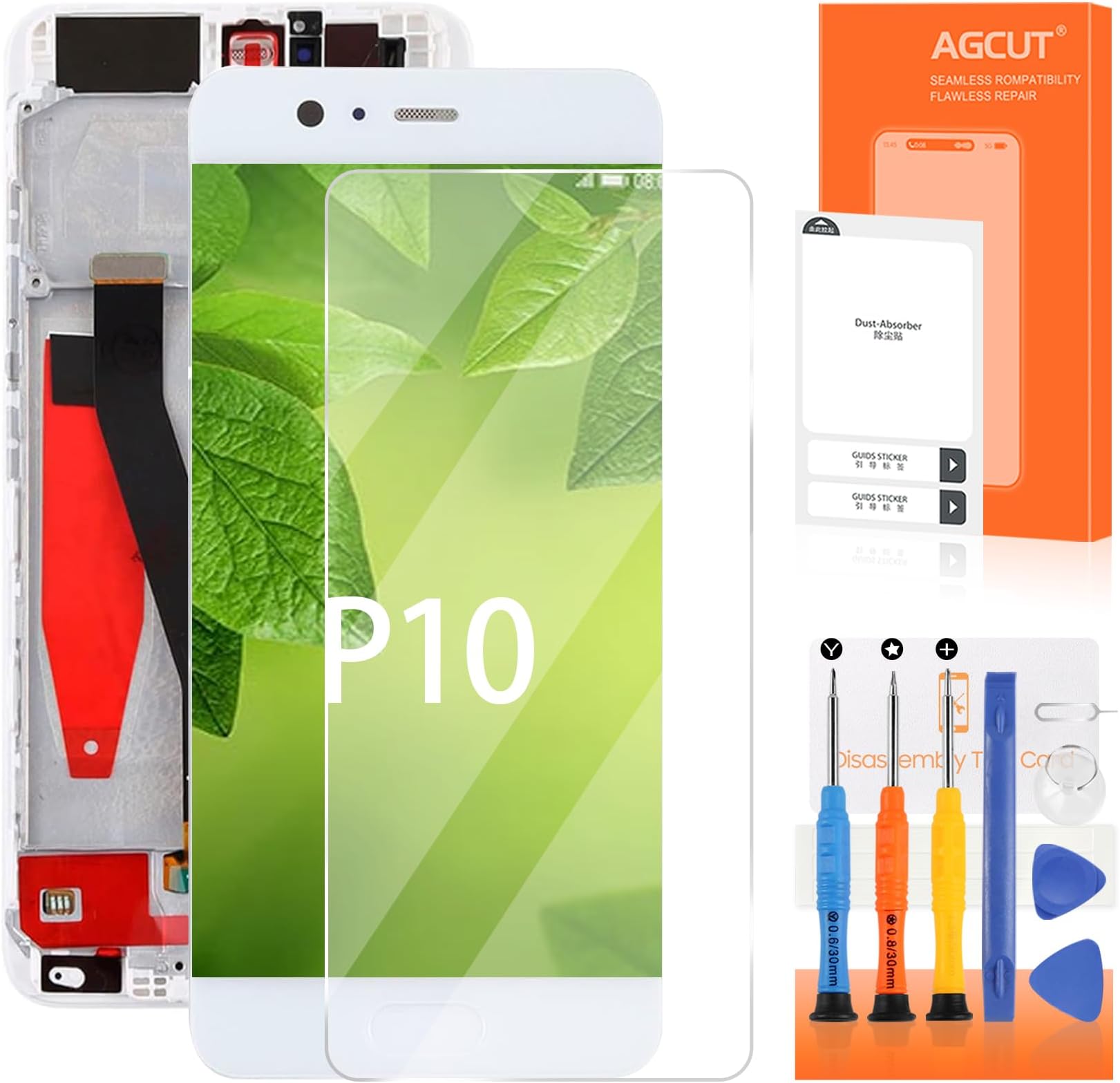 for Huawei P10 Screen Replacement for Huawei P10 LCD Display VTR-L29 VTR-AL00 VTR-TL00 VTR-L09 LCD Digitizer Touch Screen Assembly Repair Parts White with Frame