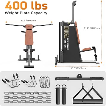 Cable Pulley Home Gym Station, All-in-One Plate Loaded Strength Training Machine for LAT Pulldown, Row, Leg Exercises & Full Body Workout