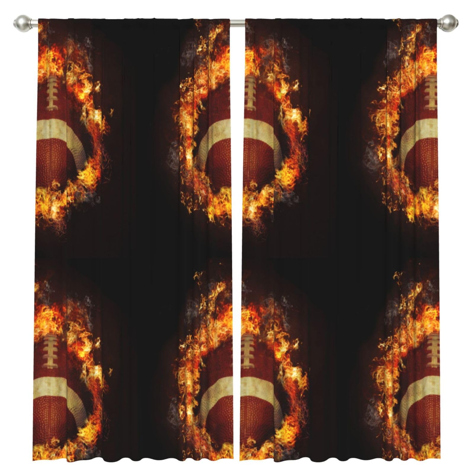 InOmak Flaming American Football Printed, 2 Panels Window Curtains 52 x 84 Inch Blackout Curtains for Living Room Bedroom