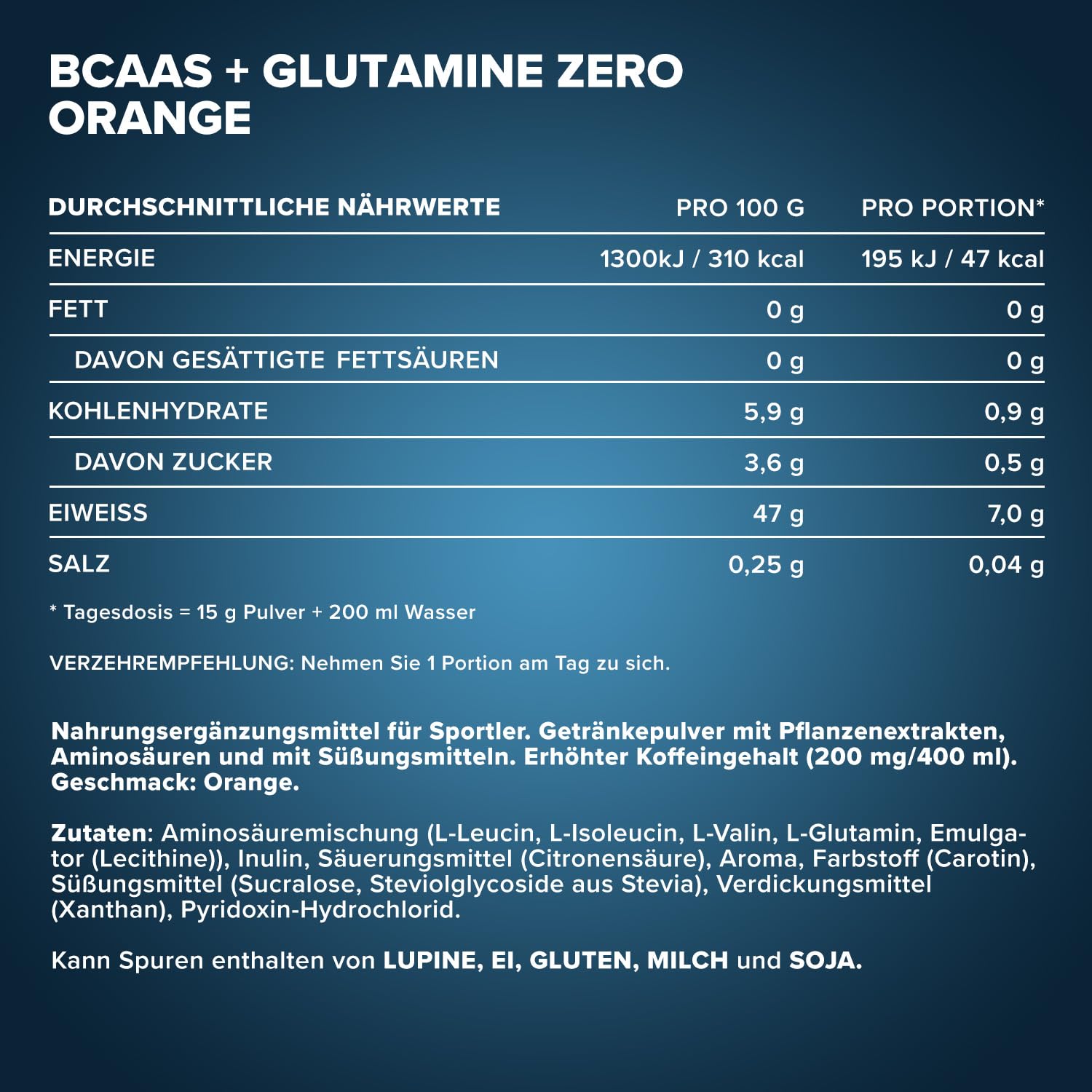 IronMaxx 100% BCAAs + Glutamine Zero - Orange 500g | veganes & zuckerfreies Aminosäuren Pulver mit Vitamin B6 | 6000 mg BCAA´s und 1000 mg Glutamin pro Portion