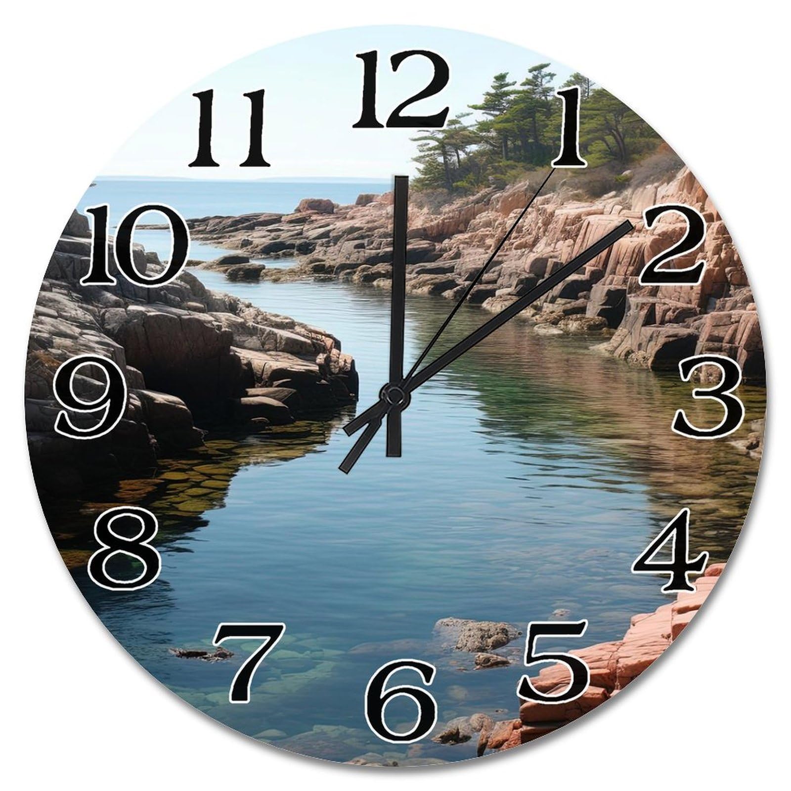 Horloge murale en bois 38 cm paysage urbain style ferme horloge moderne à piles