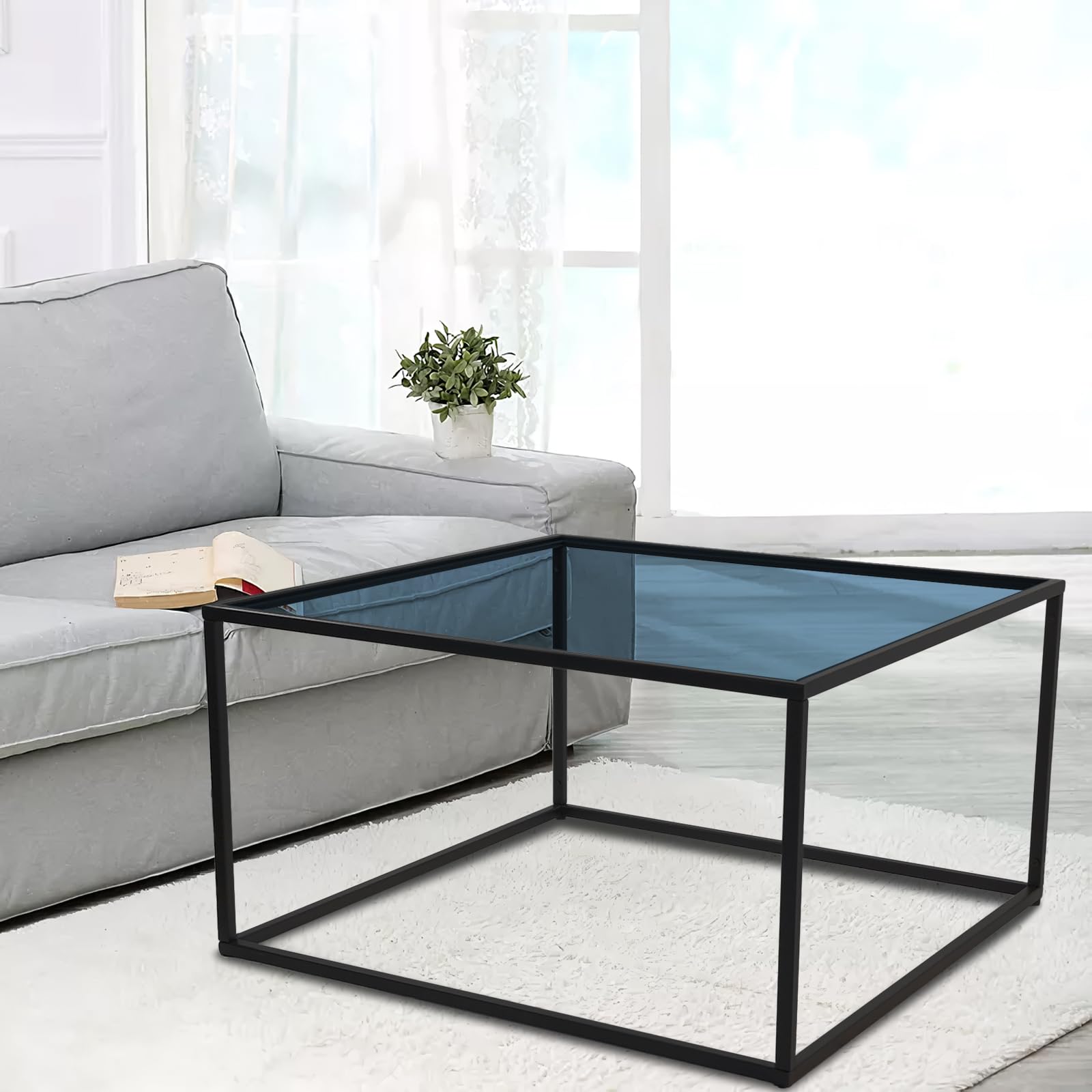 Coffee Table Modern Glass Coffee Tables Square Metal Simple Center Table for Living Room Home Office 26 5