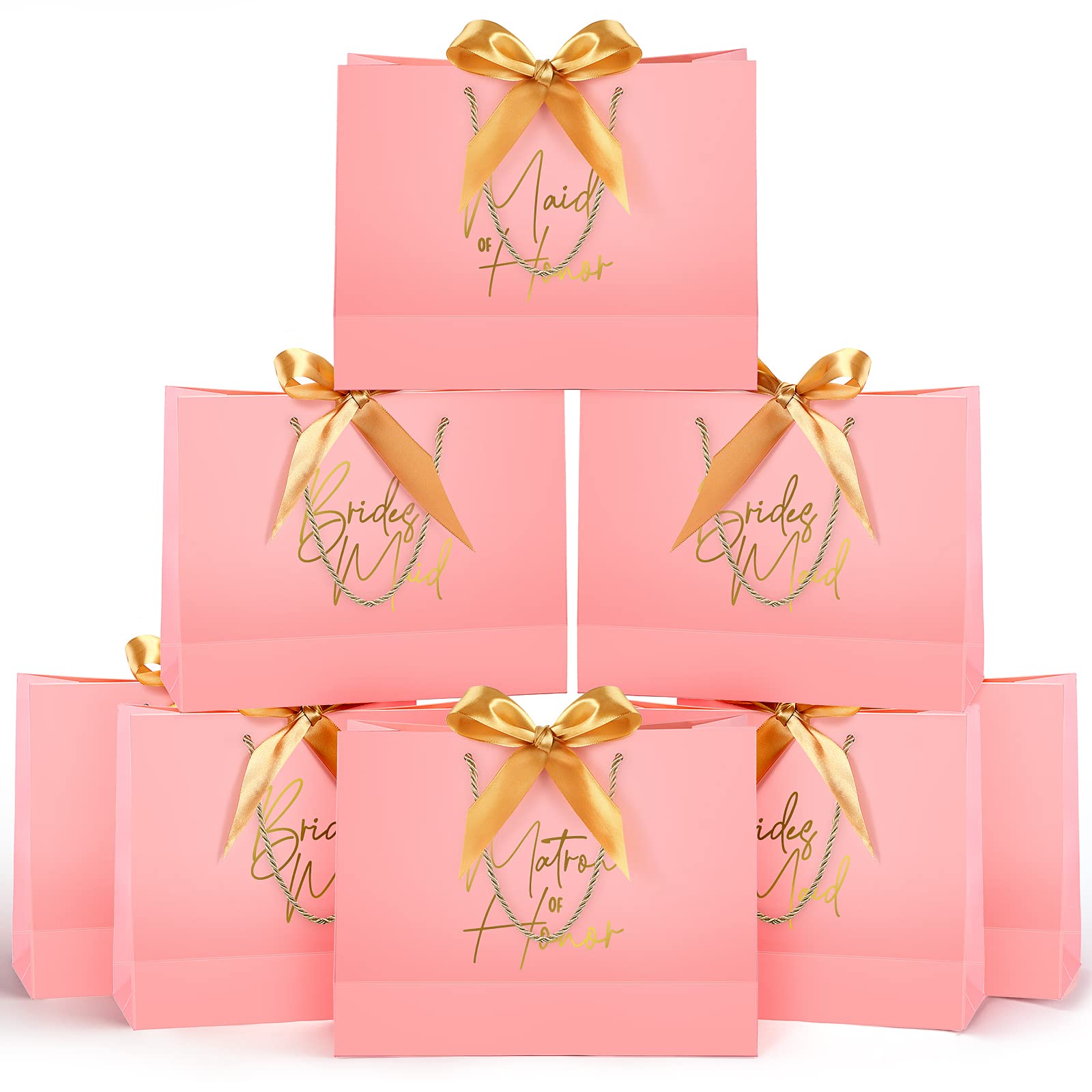 Fumete 8 Pcs Wedding Gift Bridesmaid Proposal Bags Bridesmaid Present Pink Bags with Handles Brides Maid Gift Wrap 2.6 x 10 x 4 Inches Paper Party